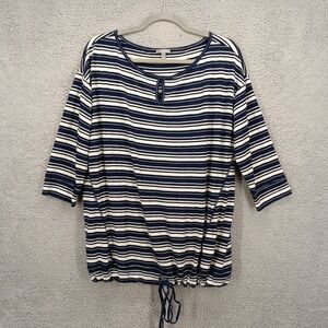 Talbots Navy and White Striped Long Sleeve Top